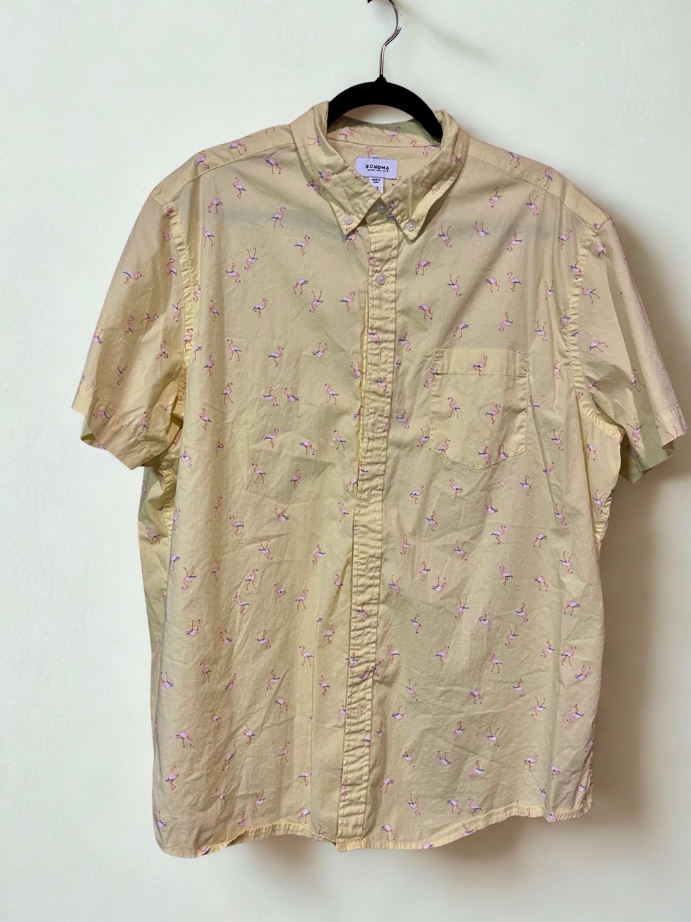 Sonoma Yellow Flamingo Print Button Down Shirt XXL